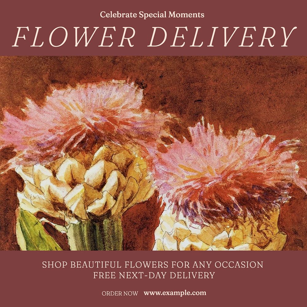 Flower delivery Instagram post template, editable text