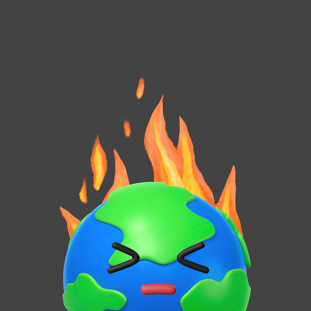 3D burning globe, global warming editable illustration