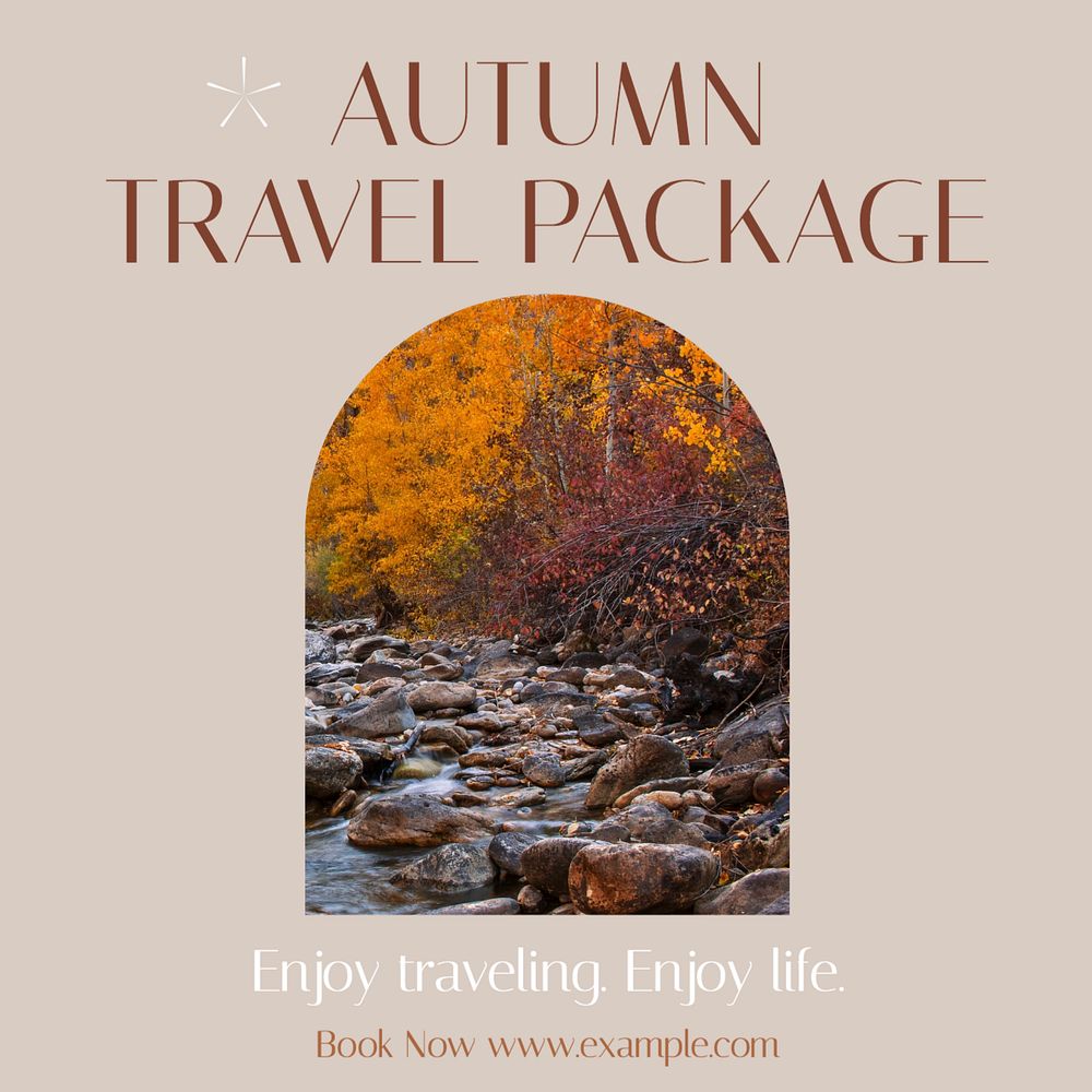 Autumn travel package Instagram post template, editable text