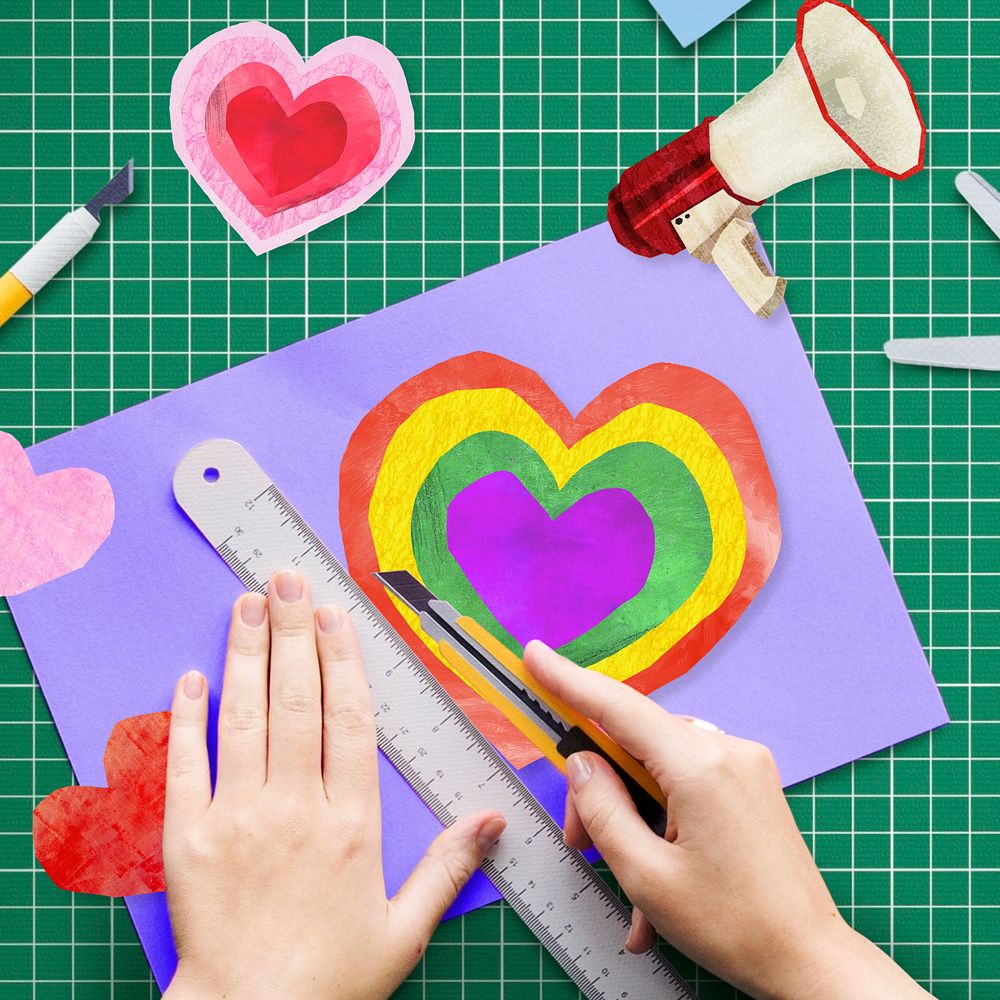 LGBTQ rainbow heart, DIY paper craft photo, editable design