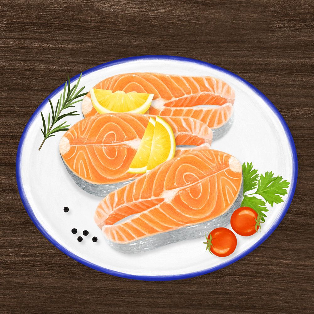 Salmon steaks, seafood illustration, editable design