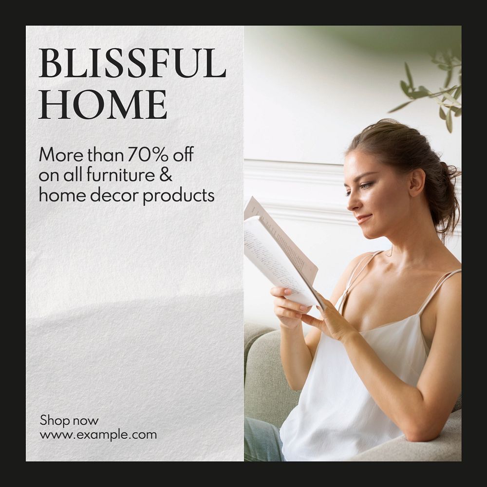 Blissful home Instagram post template, editable text