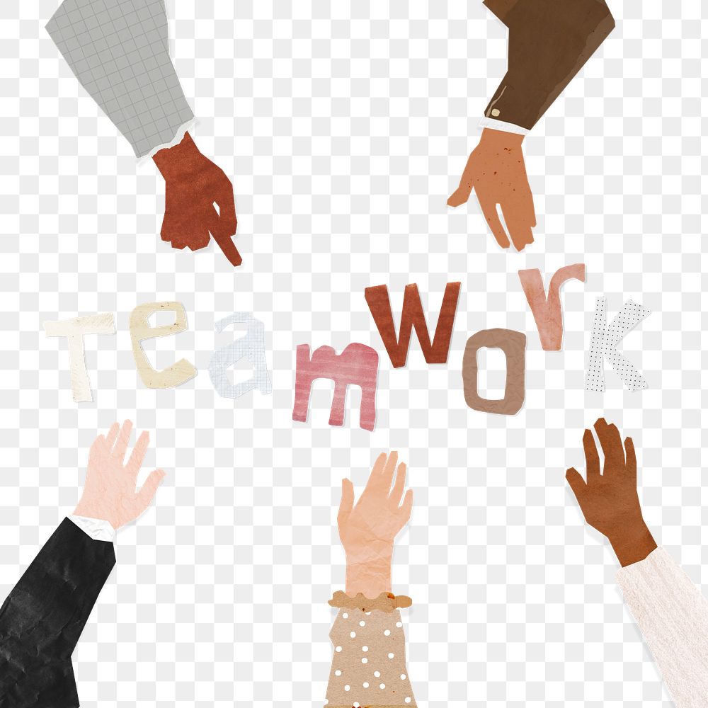 Teamwork word, paper diverse hands united collage, editable design