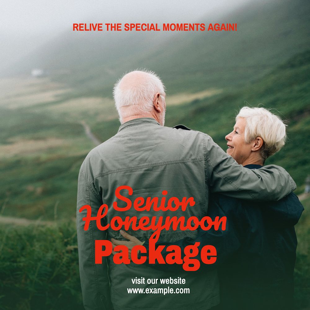 Senior honeymoon package Instagram post template, editable text