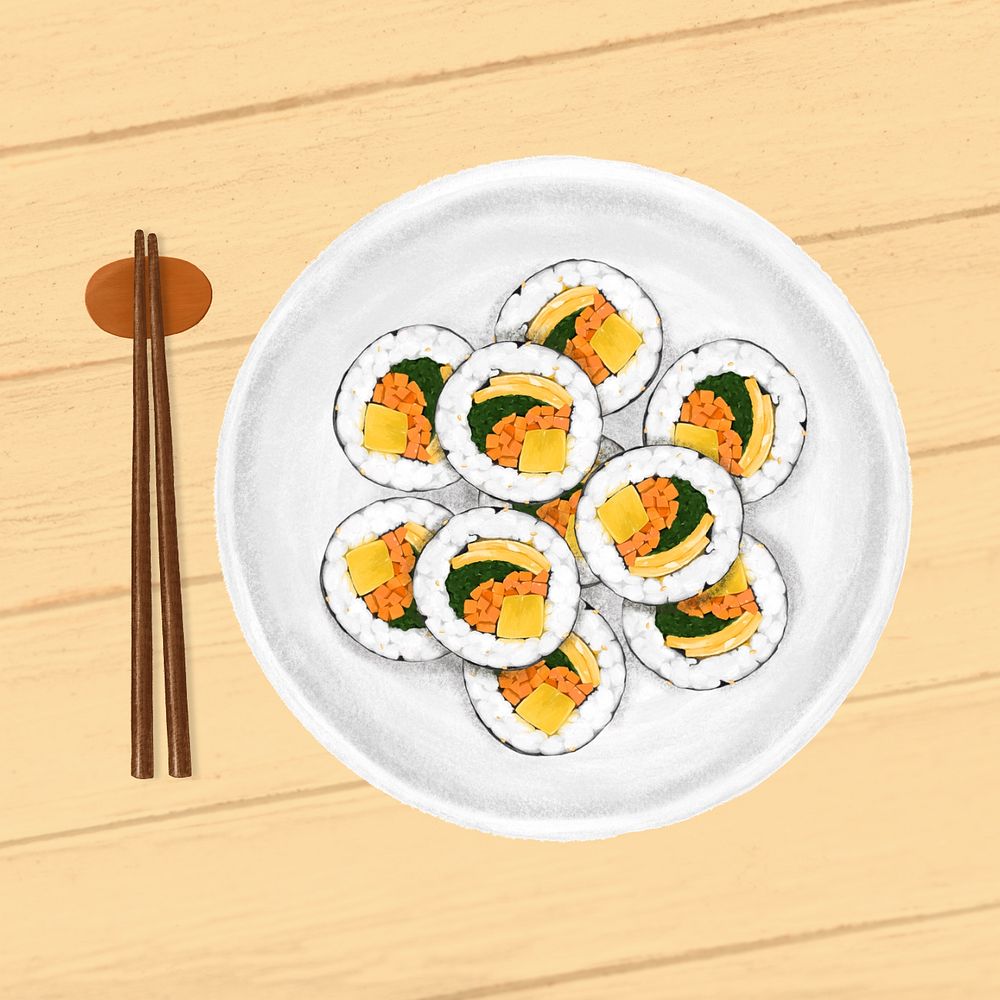 Korean Kimbap roll background, Asian food illustration, editable design