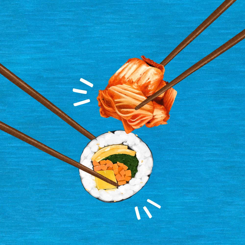 Kimbap & Kimchi, Korean food illustration, editable design