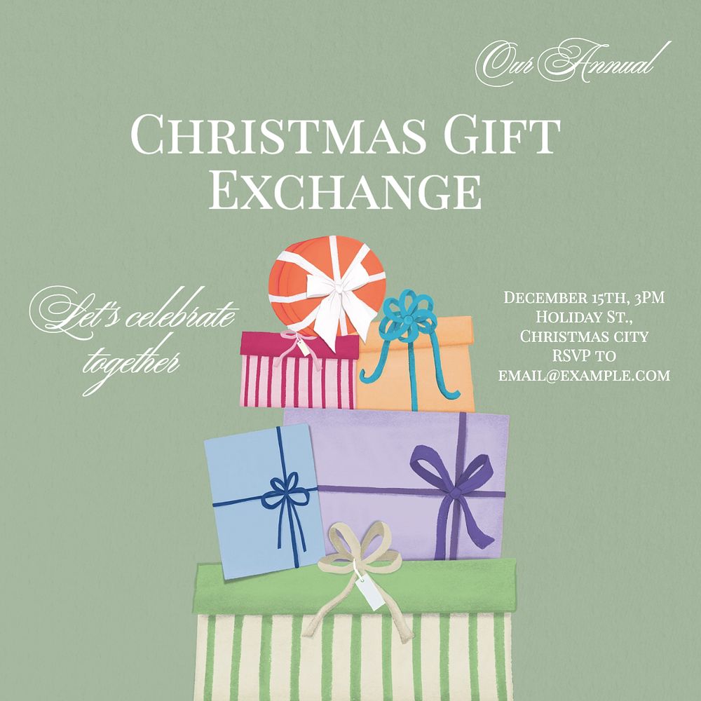 Christmas gift exchange Instagram post template, editable text