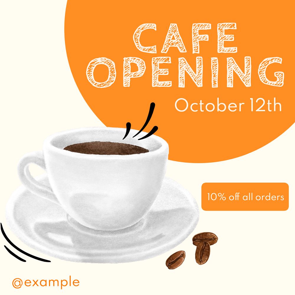 Cafe opening Instagram post template, editable text