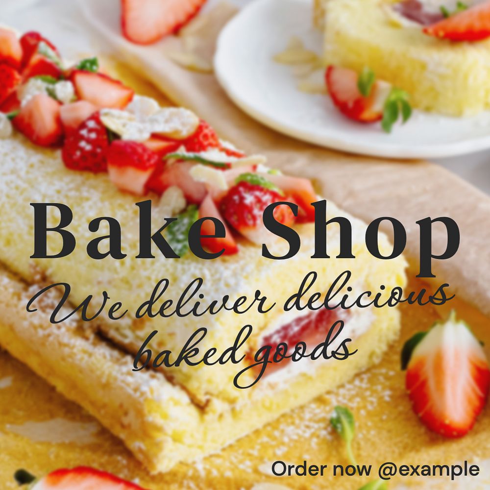 Bake shop Instagram post template, editable text