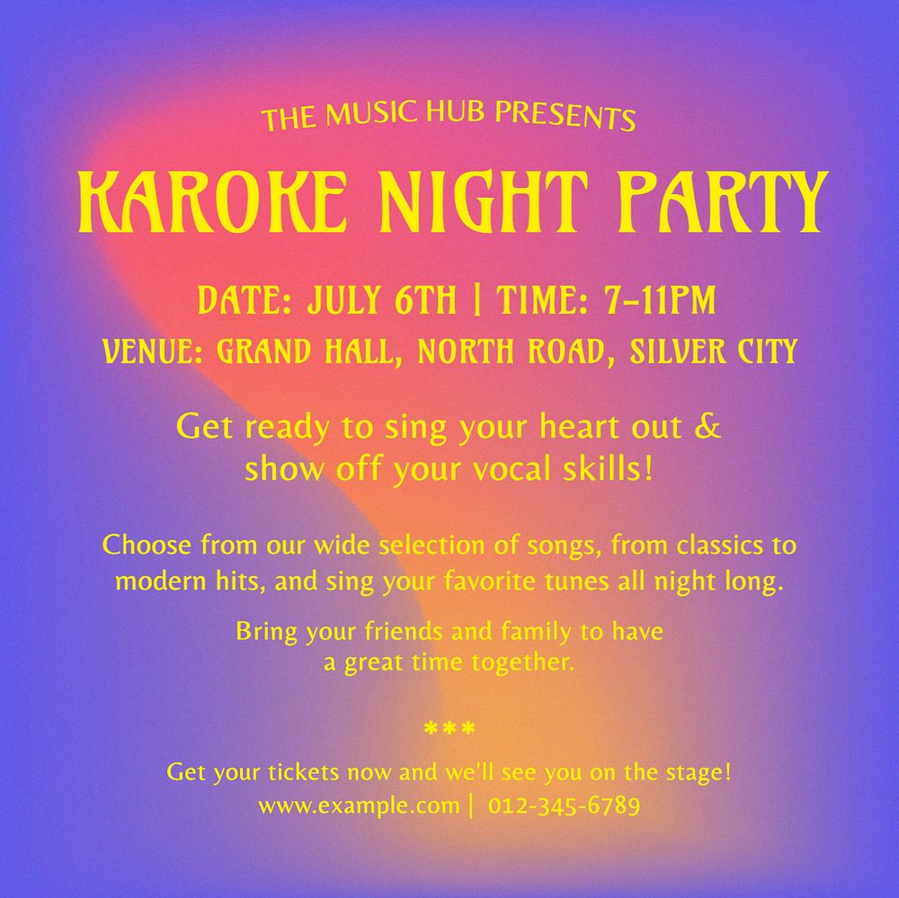 Karaoke night party Instagram post template, editable text