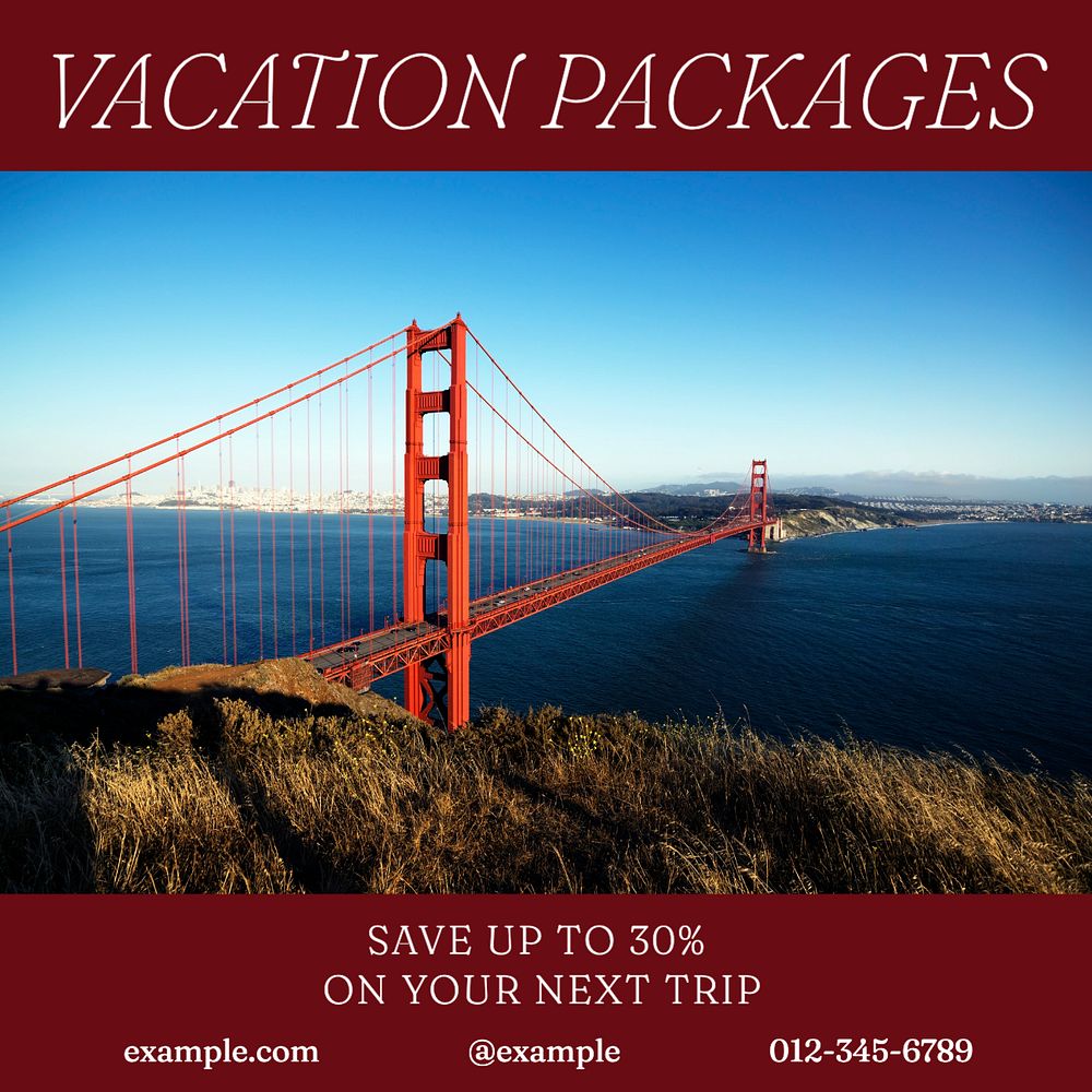 Vacation packages Instagram post template, editable text