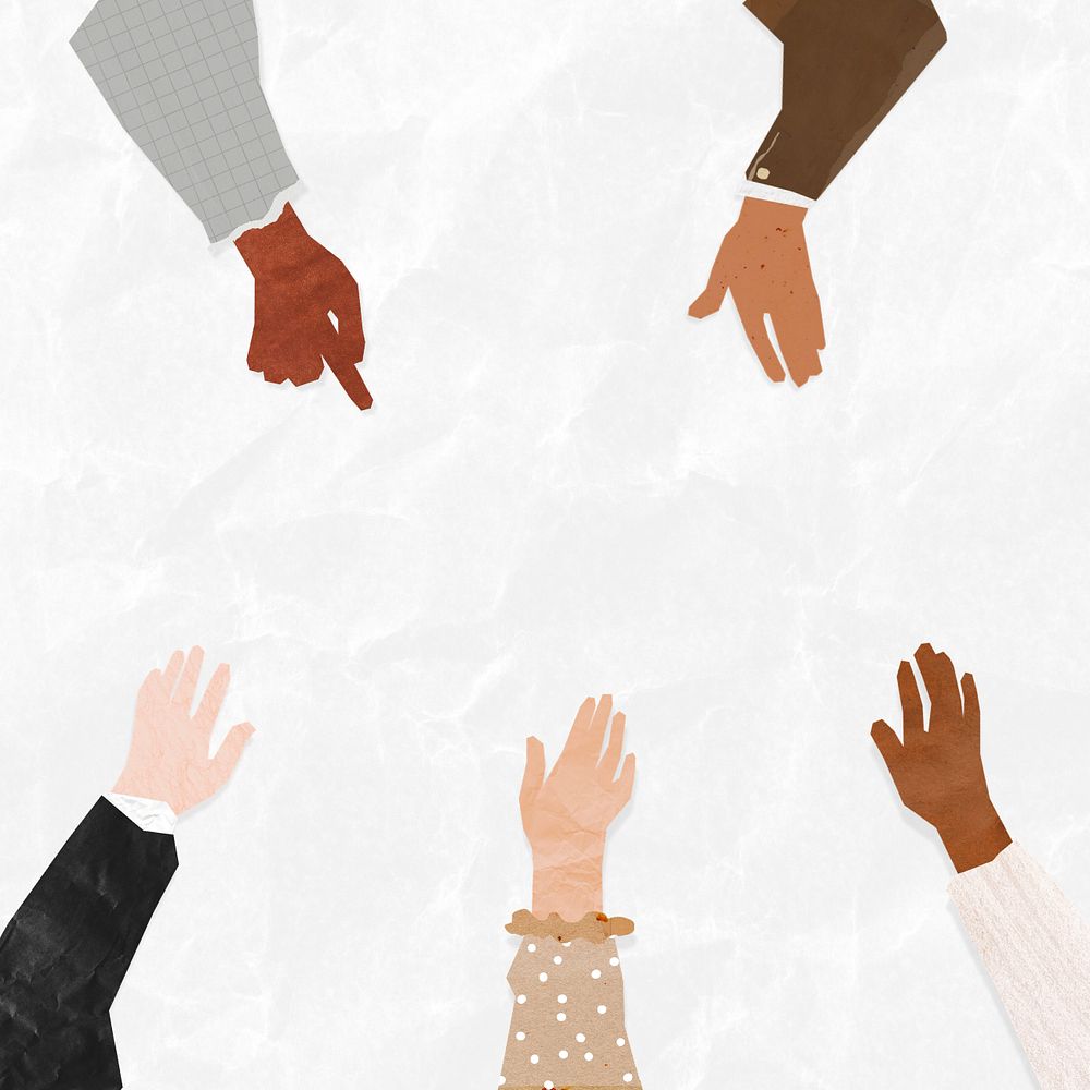 Business diverse hands united, paper craft collage, editable design