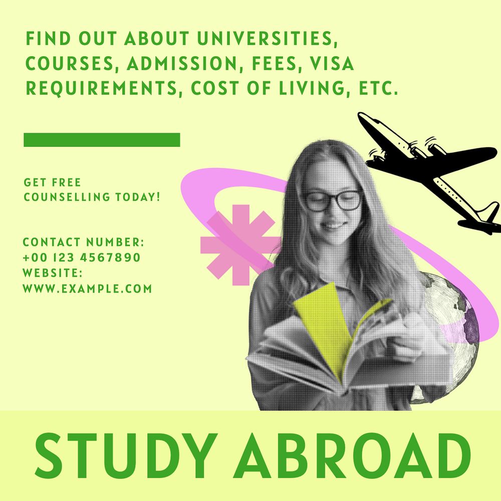 Study abroad counselling  Instagram post template, editable text