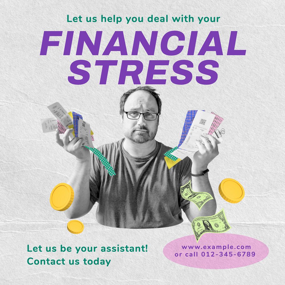 Financial stress Instagram post template, editable text