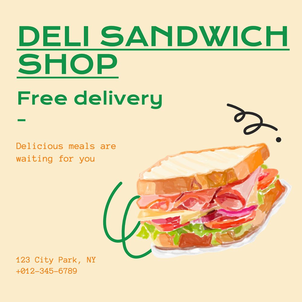 Deli shop Instagram post template, editable text