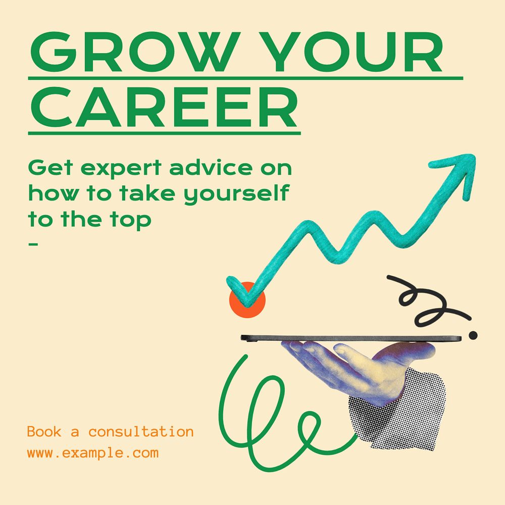 Grow your career Instagram post template, editable text