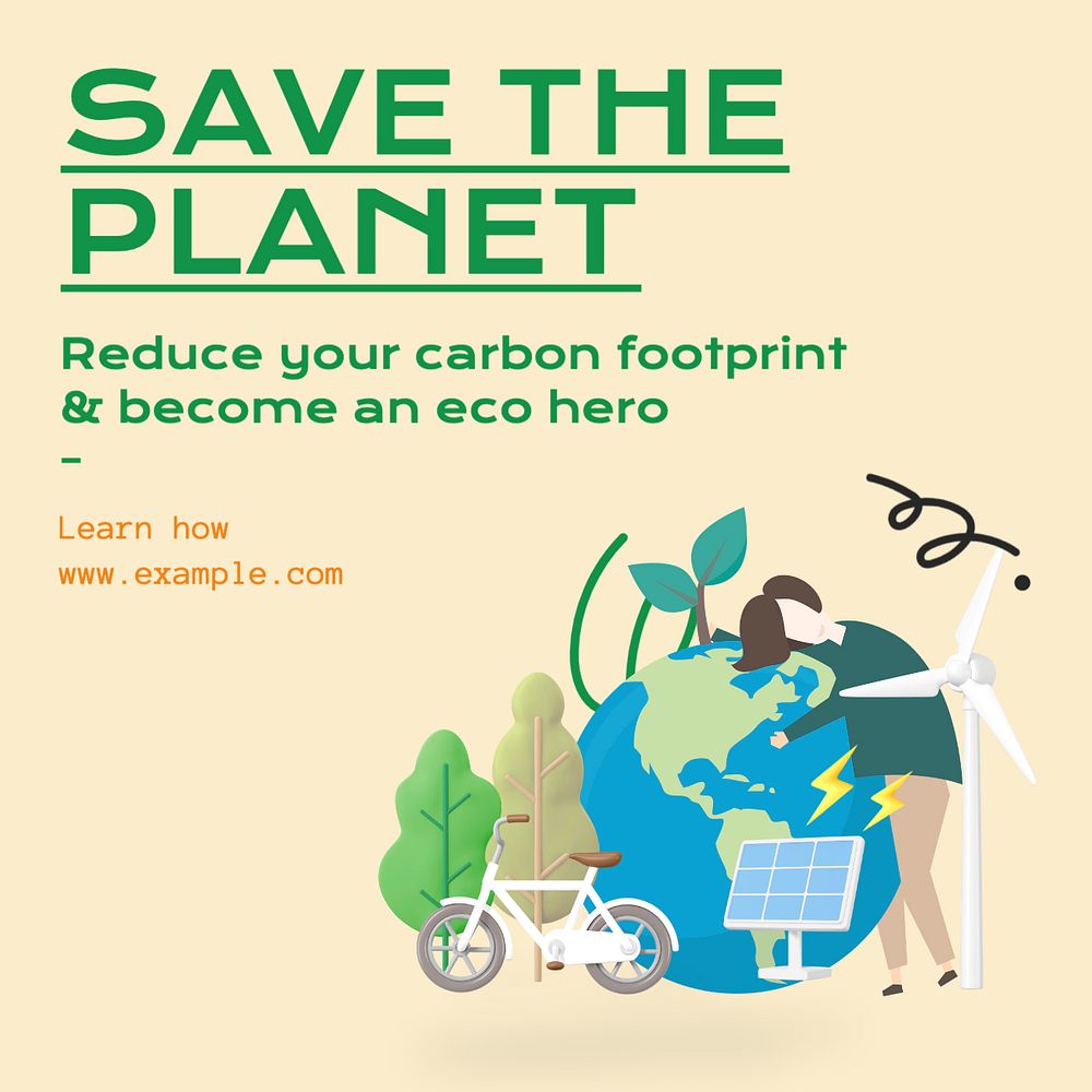 Save the planet Instagram post template, editable text