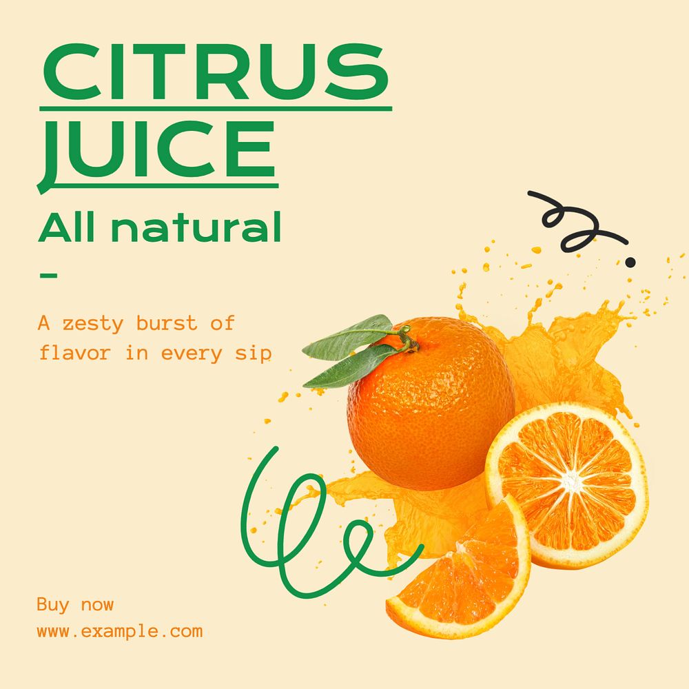 Citrus juice Instagram post template, editable text