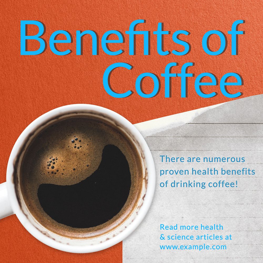 Coffee benefits Instagram post template, editable text