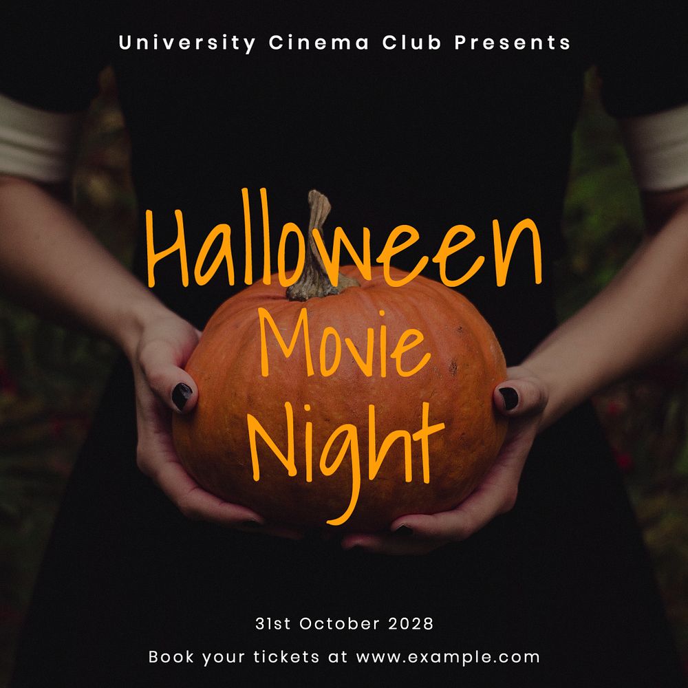 Halloween movie night Instagram post template, editable text