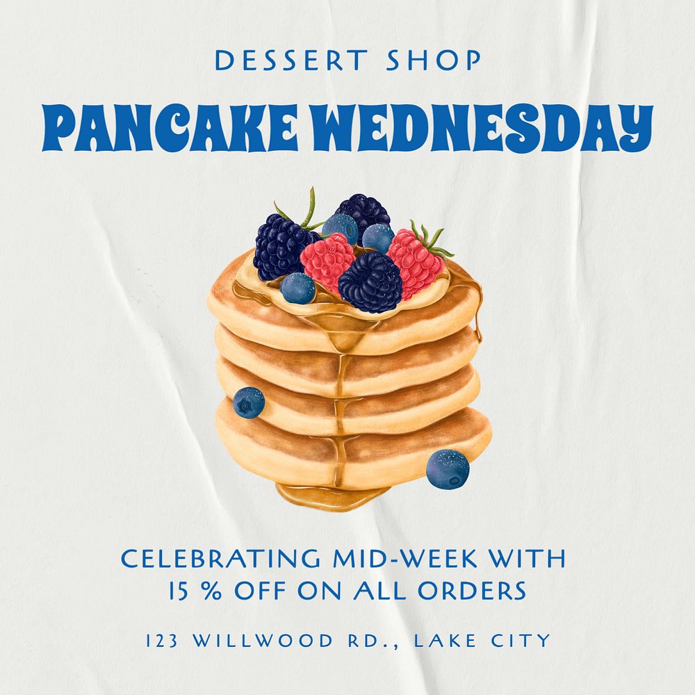 Pancake Wednesday Instagram post template, editable text