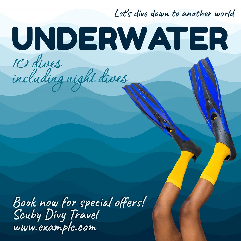 Underwater, diving trip  Instagram post template, editable text