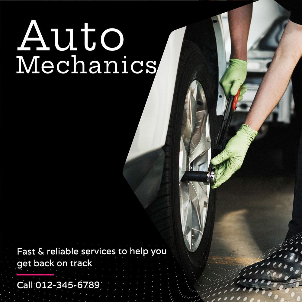 Car mechanics Instagram post template, editable text