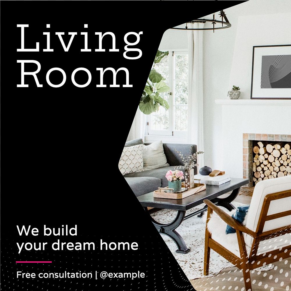 Living room Instagram post template, editable text