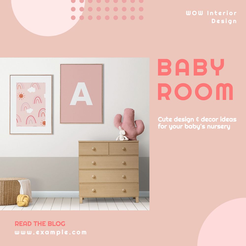 Baby room Instagram post template, editable text