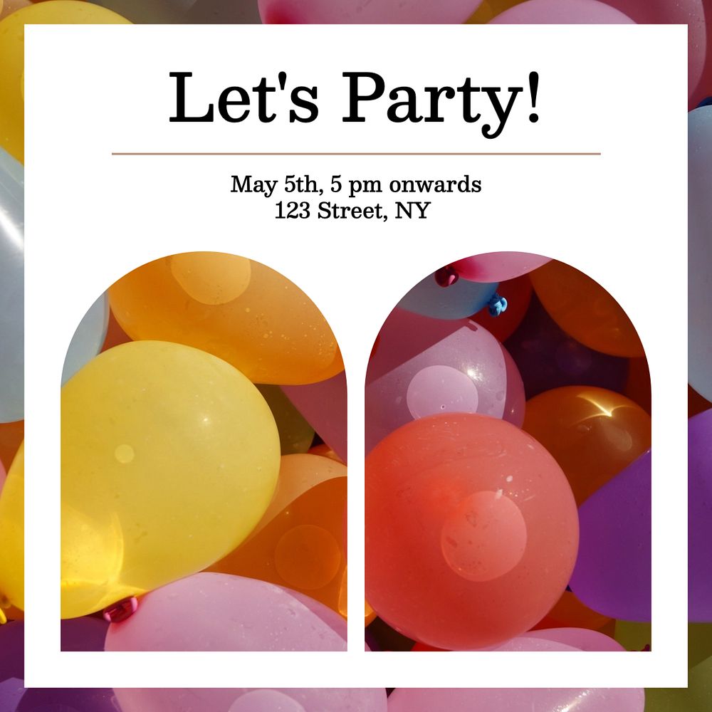 Let's party Instagram post template, editable text