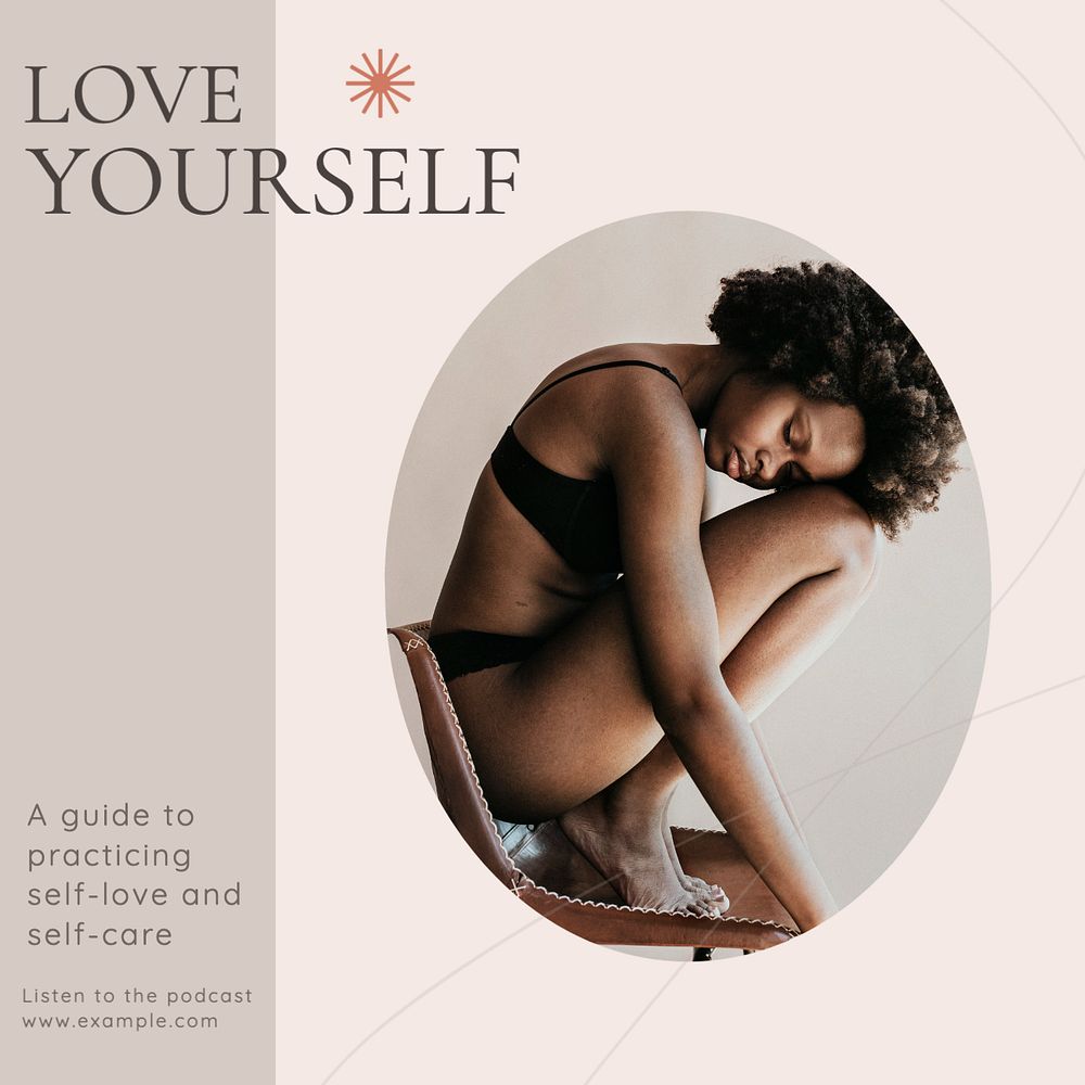 Love yourself podcast Instagram post template, editable text