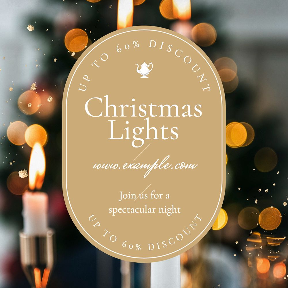 Christmas lights Instagram post template, editable text