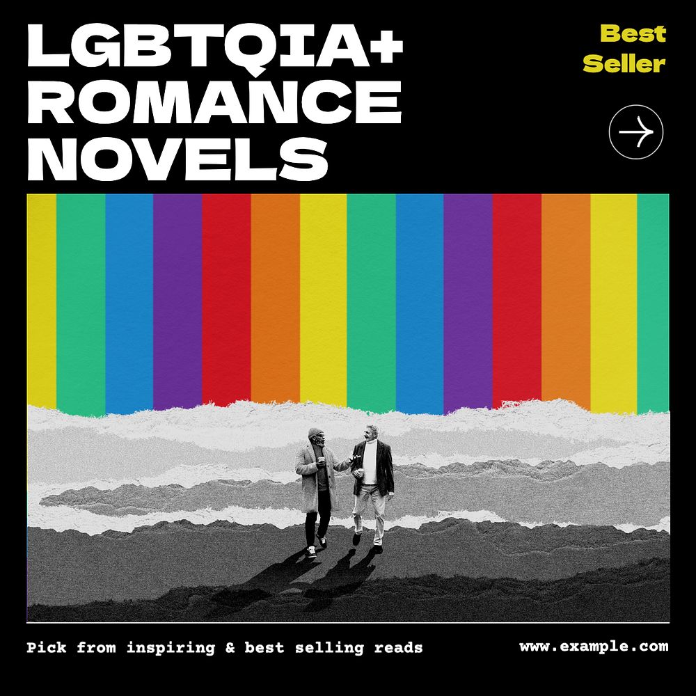 LGBTQ novels Instagram post template, editable text