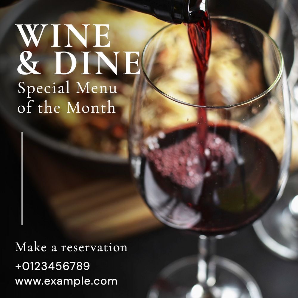 Wine & dine  Instagram post template, editable text