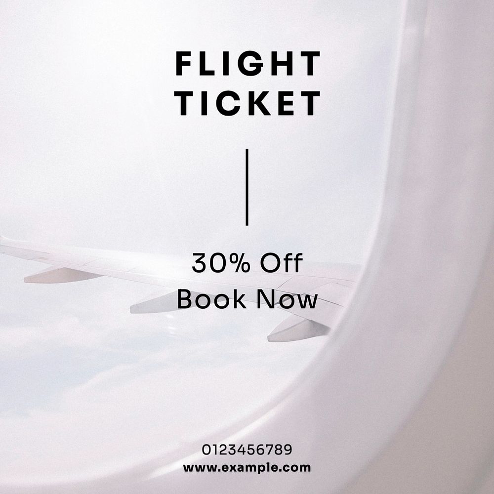 Flight ticket  Instagram post template, editable text