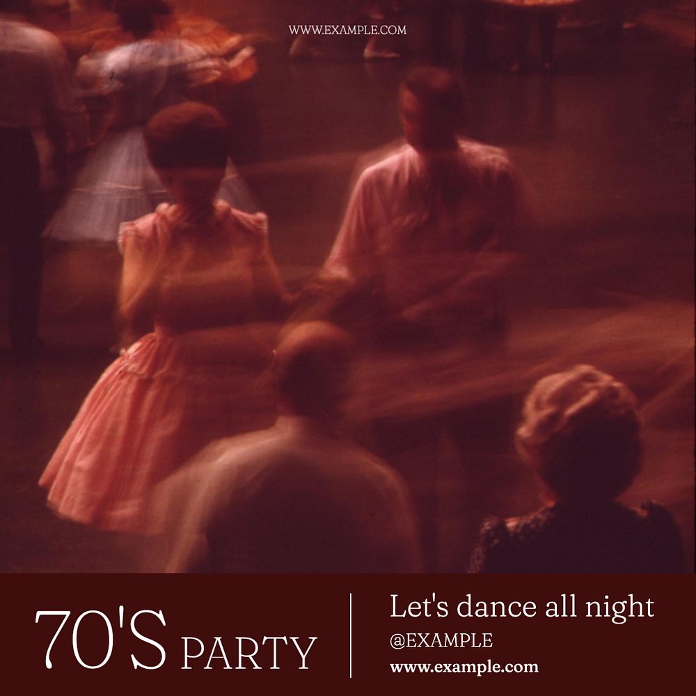 70s party Instagram post template, editable text