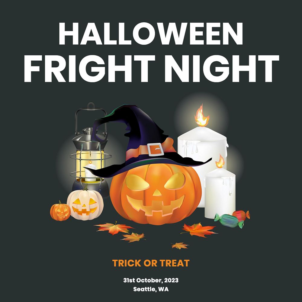 Halloween night Instagram post template, editable text