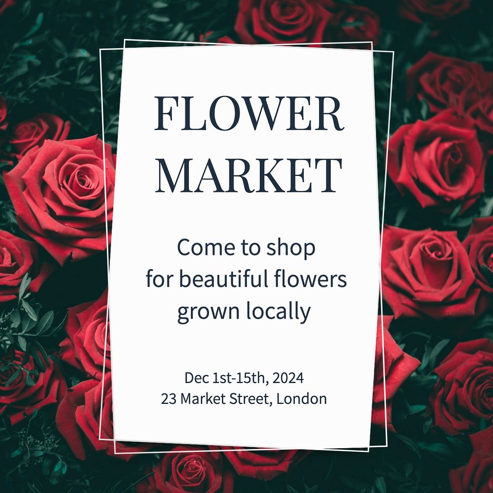 Flower market Instagram post template, editable text