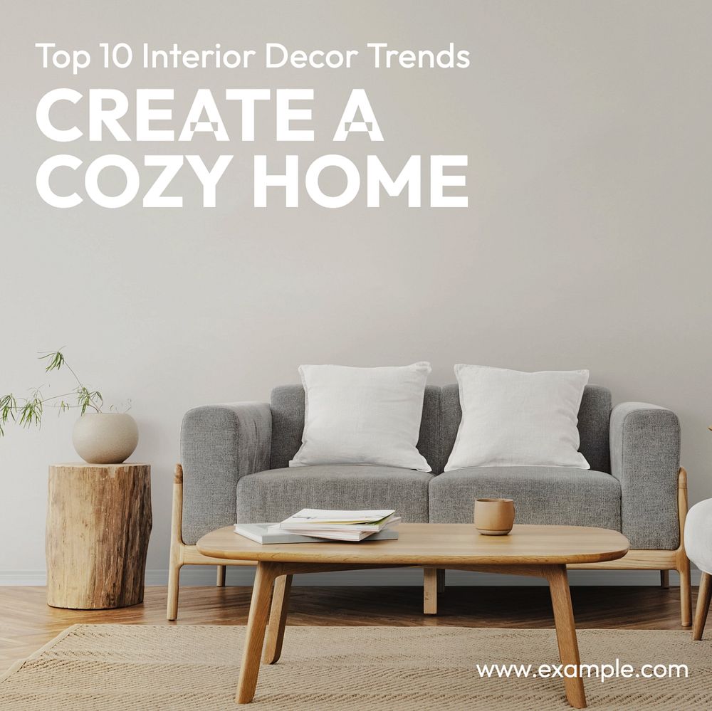 Cozy home  Instagram post template, editable text