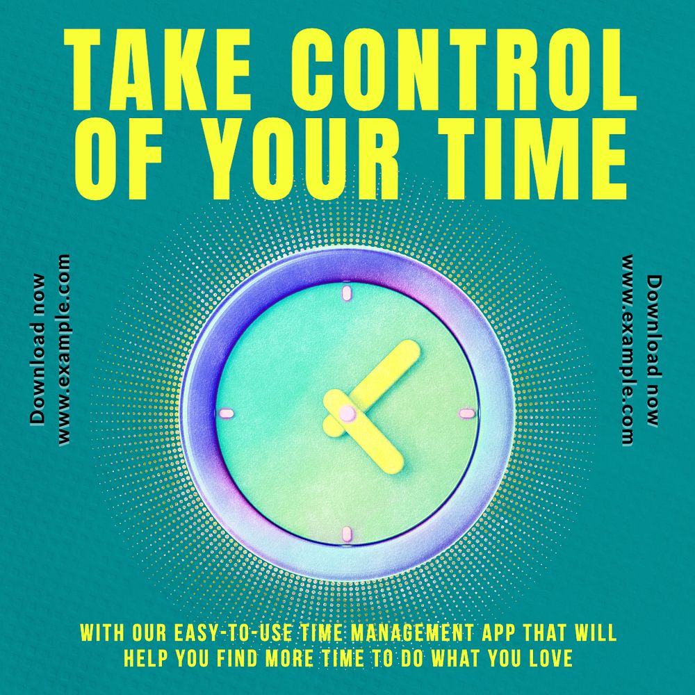 Time management app Instagram post template, editable text
