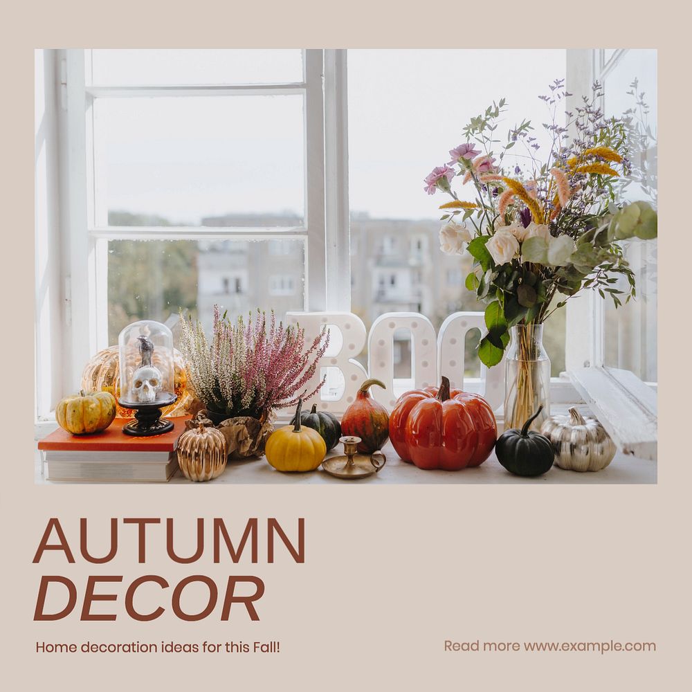 Autumn decor Instagram post template, editable text