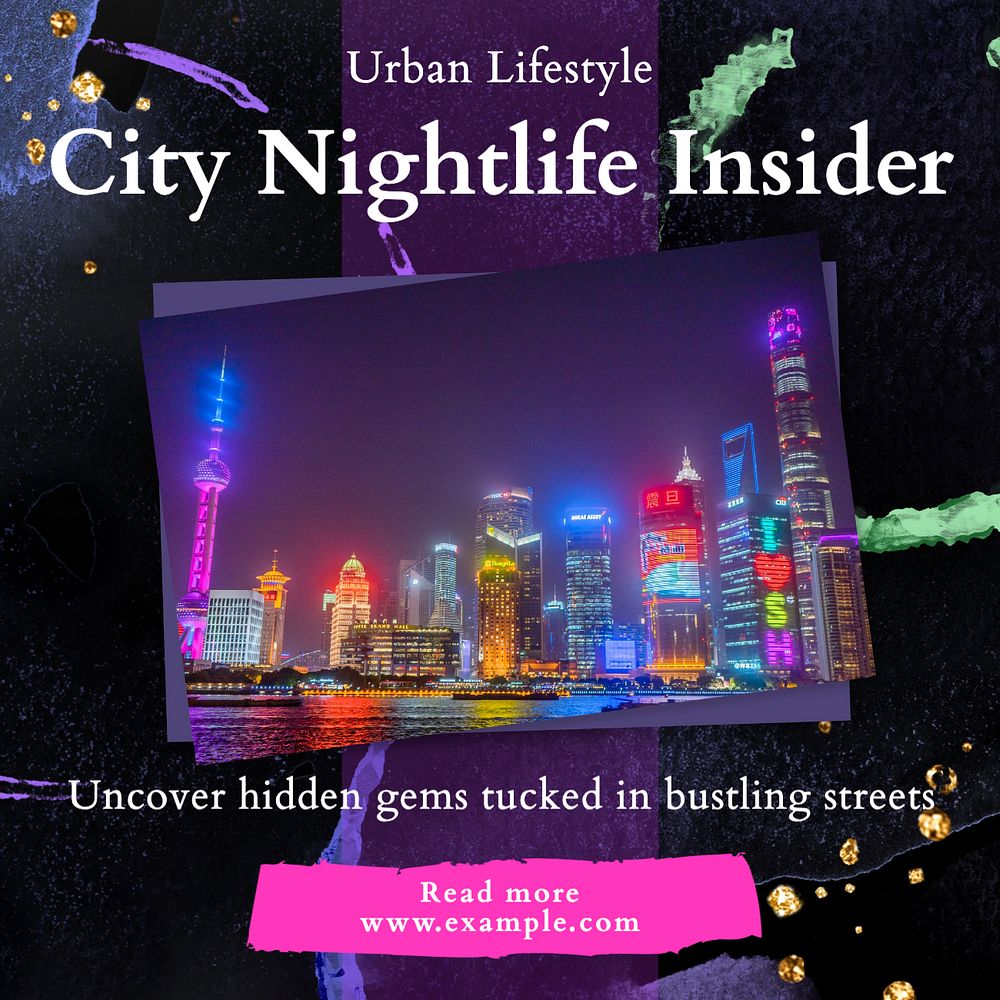 Nightlife city insider Instagram post template, editable text