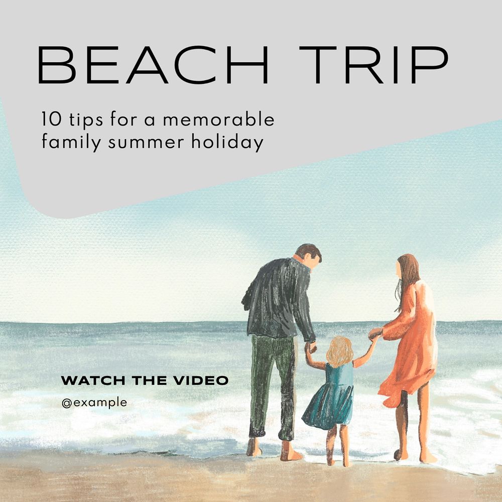 Beach trip Instagram post template, editable text