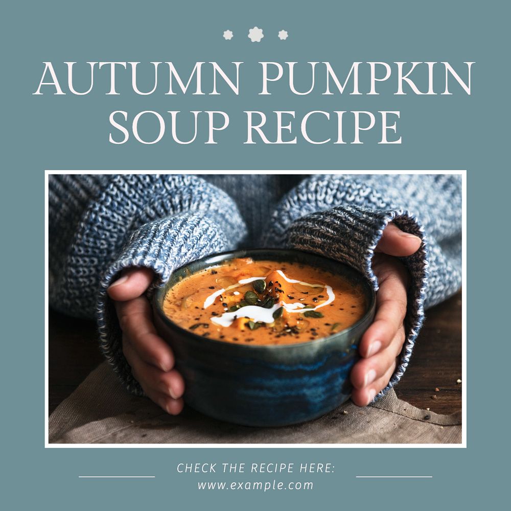 Pumpkin soup recipe Instagram post template, editable text