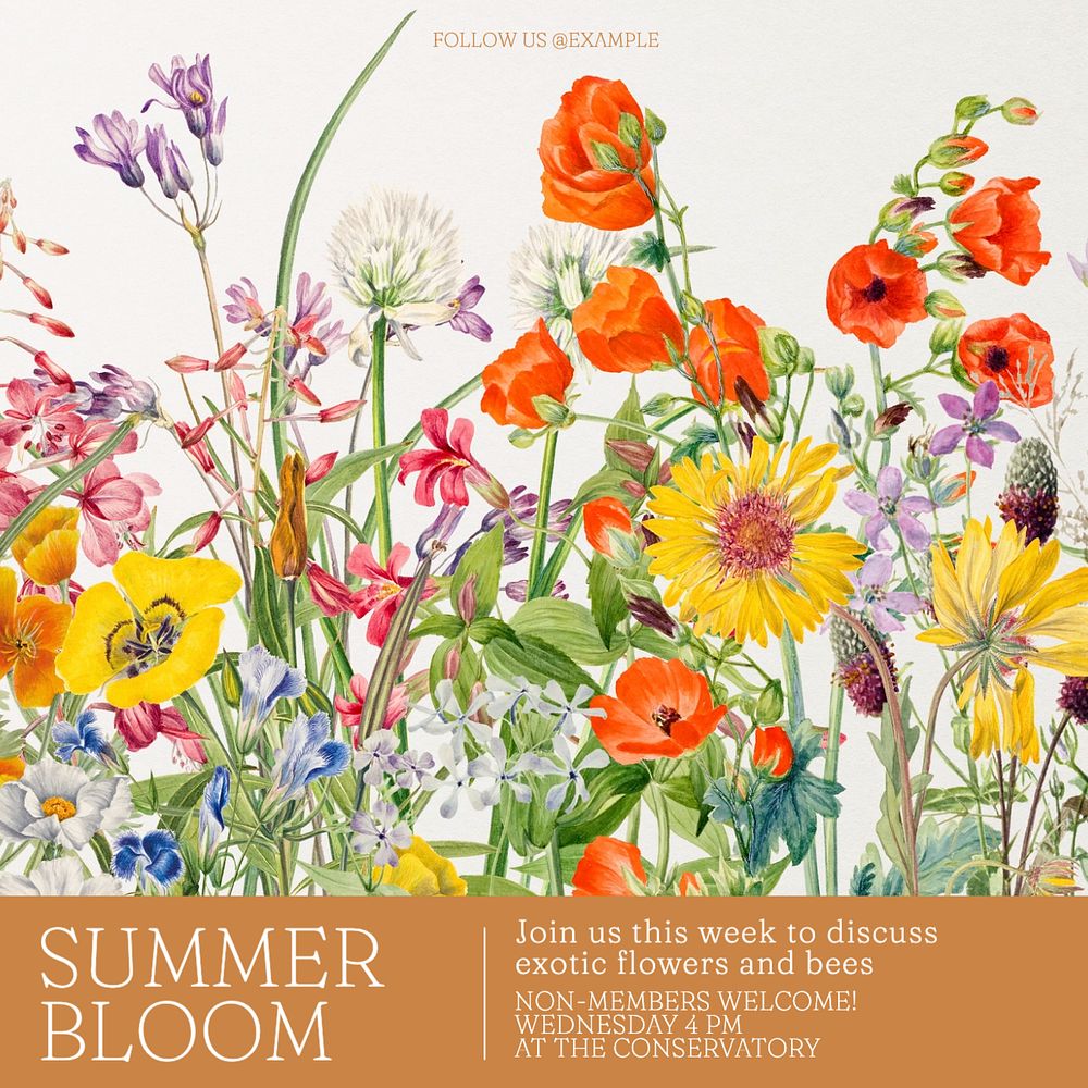 Summer bloom Instagram post template, editable text