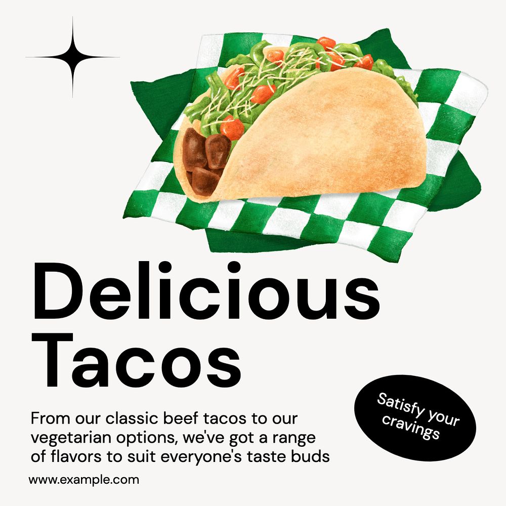 Delicious tacos Instagram post template, editable text