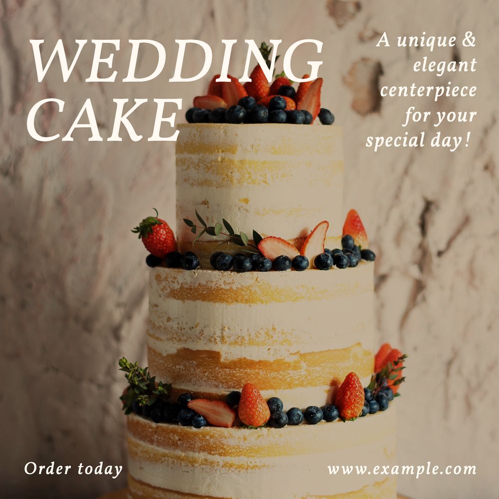 Wedding cake  Instagram post template, editable text