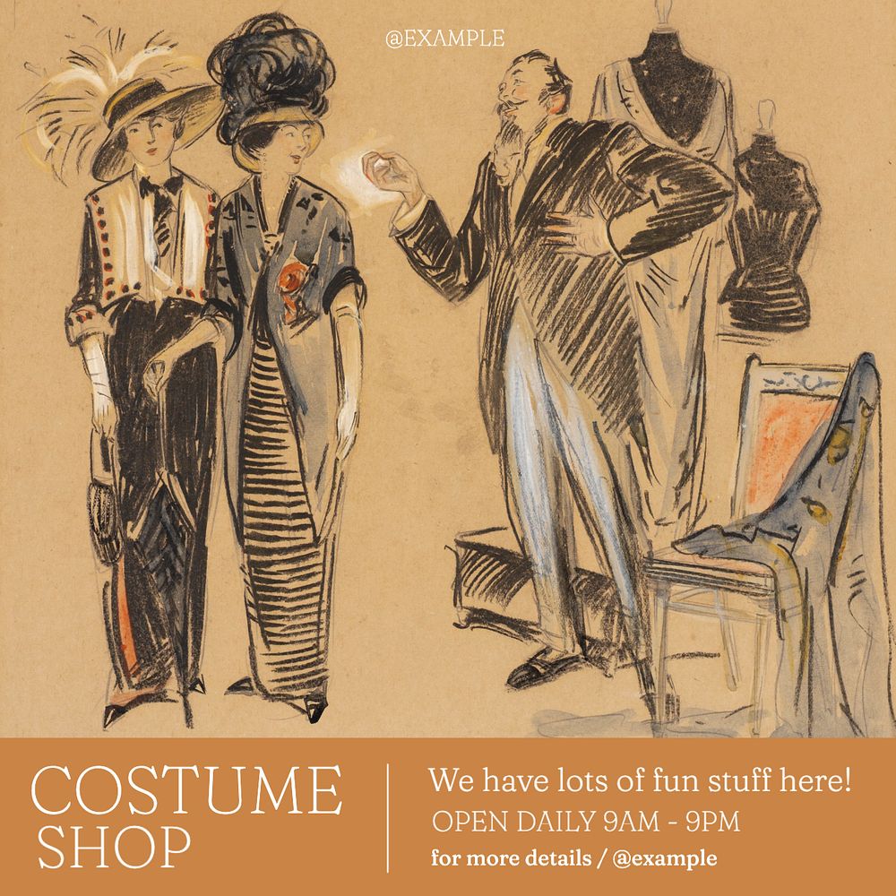 Costume shop Instagram post template, editable text