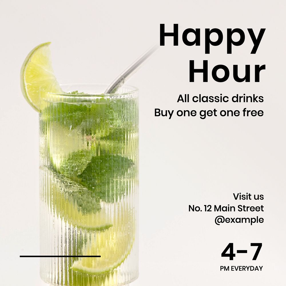 Happy hour  Instagram post template, editable text