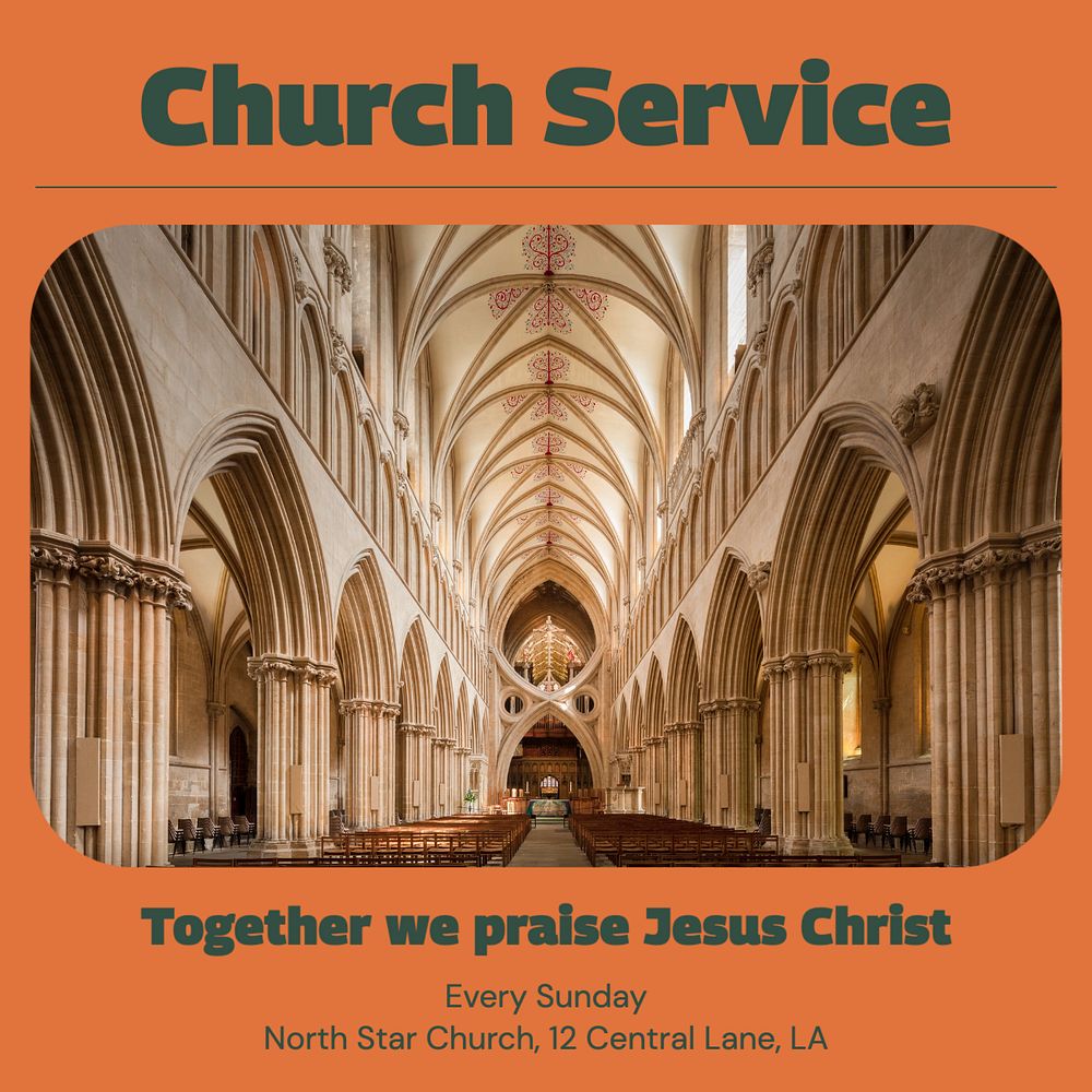 Church service Instagram post template, editable text